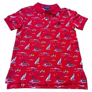 Polo Ralph Lauren Red Nautical Print Shirt Boys Size 5 – Sailboats & Palms